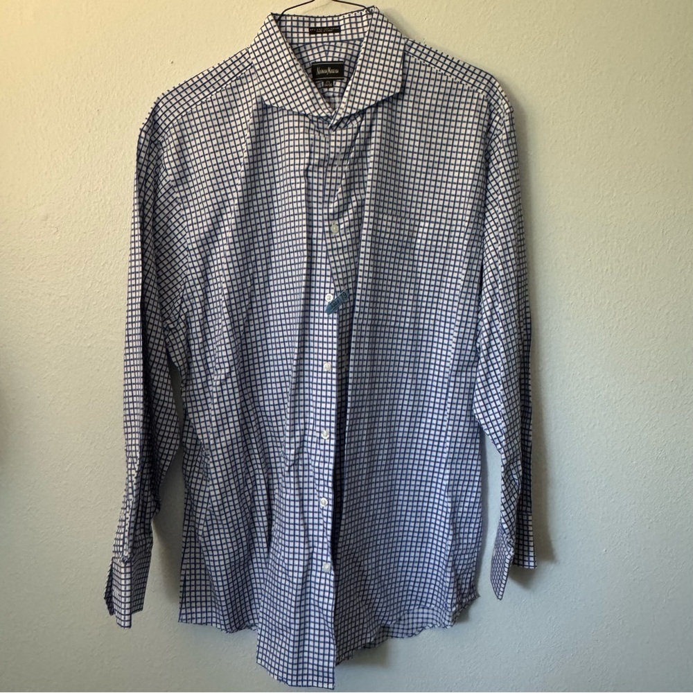 Neiman Marcus Blue & White Checkered Dress Shirt – 17.5 / 34-35 $29